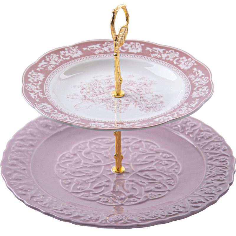 Modern Style Custom 2 Tier Ceramic Wedding Dessert Fruit Snack Cupcake Cake Stand For Tea Party Serving Platter