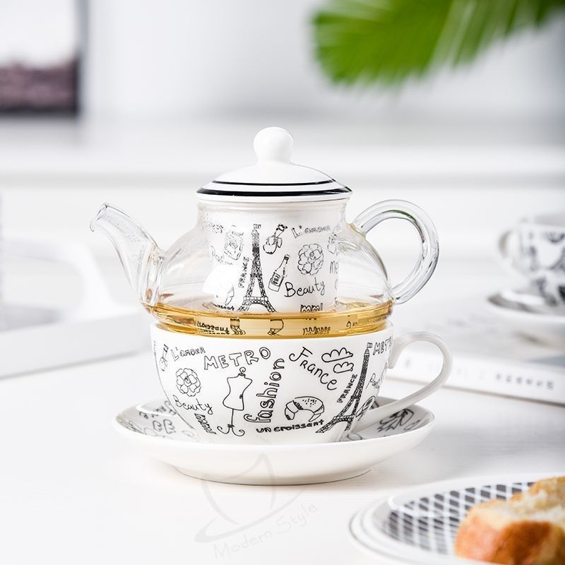 Ceramic Tea Mug With Strainer And European Glass Teapot Sustainable One Person Teekanne Set