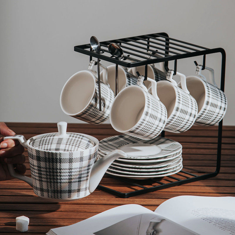Modern 6.7 Oz Porcelain Cups Saucers With Sustainable Fabric Texture Pot And Saucer