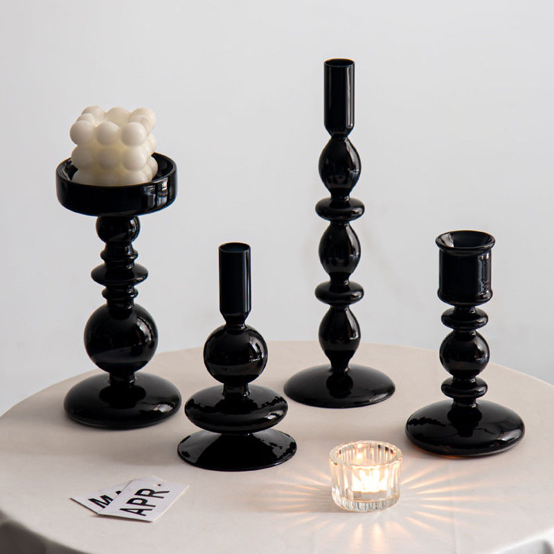 Black Ramadan Glass Candle Holder Jar Stand For Wedding Gift Desktop Decoration