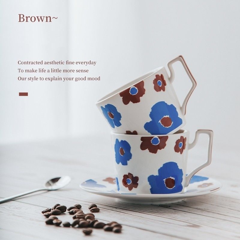 Business Gifts Nordic Cup And Saucer Coffee Tea Cup Mug Ceramic Decal Porcelain Set