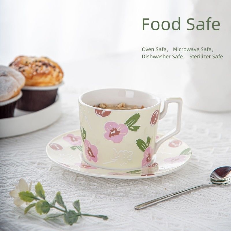 Hand-Painted Flower Design 200ml Classic Retro Porcelain Coffee Cup And Saucer Set For Tea Parties