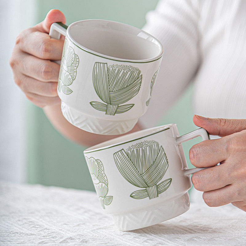 Alice Green Ceramic Decal Porcelain Cup And Saucer Set For Afternoon Tea 300ml Volume