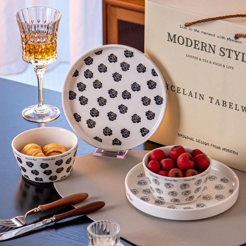 Modern 4 Porcelain Dinner Set Soup Plate Bowl Dish Cup Gift Sets For Moms Day